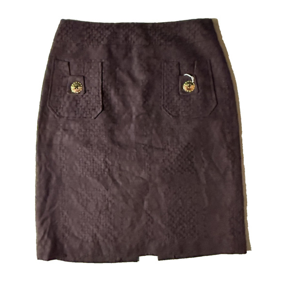 Milly Skirt Womens 6 Brown Textured Jacquard Pockets Gold Button Career Chic - Picture 1 of 8